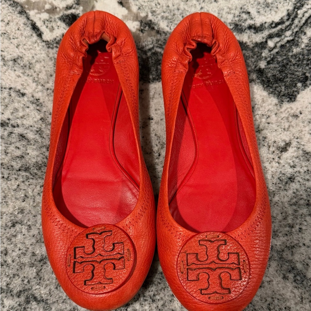 Tory Burch Women's Bright Red Orange Flats size 9